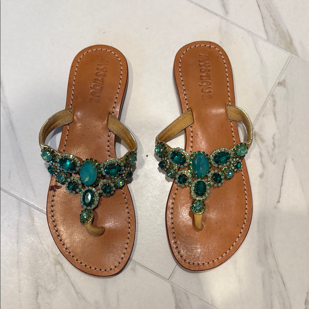 Mystique Boutique Women's Gold and Green Embellished Sandals